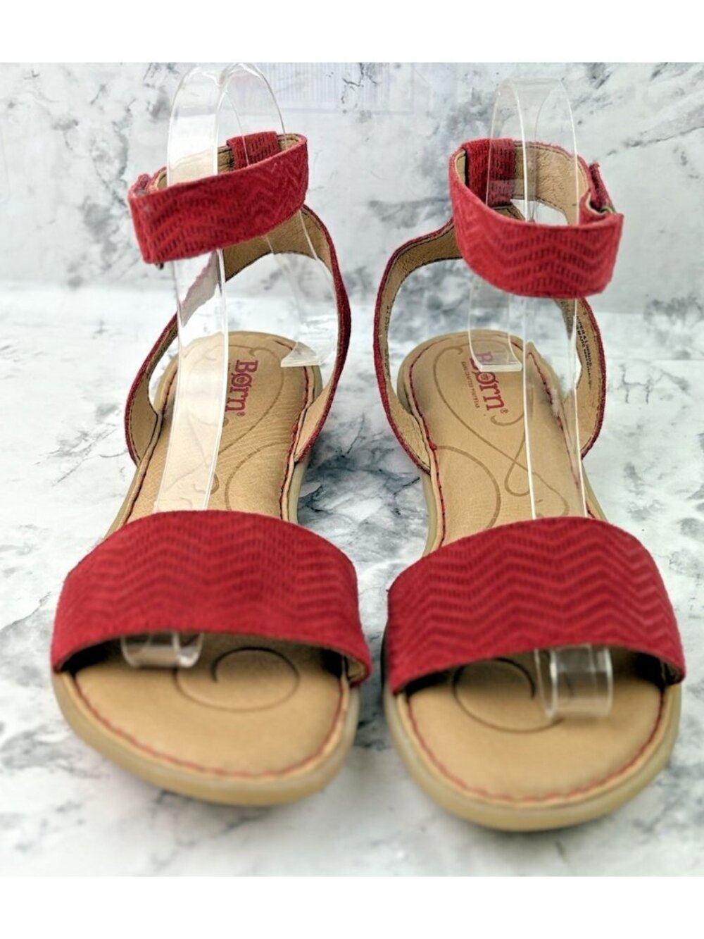 BORN Tegal Ankle Comfort Sandals Womens Size 7 Red Leather Beach Travel Resort